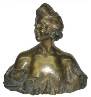 Antique Art Nouveau Female Bronze Bust by Fortiny