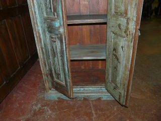 Antique India Armoire Cabinet Rustic Chest Original Blue Patina 