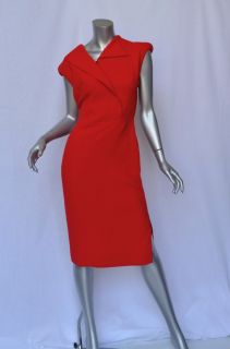 Antonio Berardi Red Wool Crepe Asymmetrical Diagonal Zipper Bust Dress 