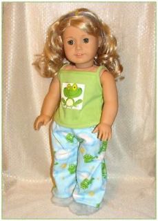 Doll Clothes BLUE & GREEN FROG PRINT PAJAMA SET Fits American Girl 18 