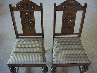 1930s two Kitchen Dining CHAIRS, Dark Walnut color, Jacobean, Chicago