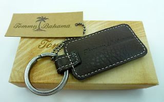 New Tommy Bahama Islehopper Embossed Brown Leather Key Chain Fob Ring 