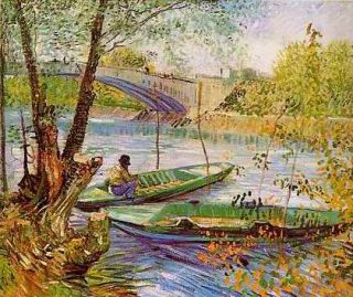 Handmade Oil Painting repro Van Gogh Fishing in Spring, the Pont de 