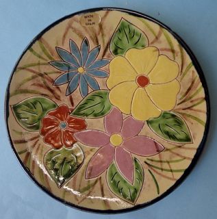 Spain Art Majolica 4 Ceramic Floral Plates Hand Painted Decorative 