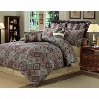 8PC Blue Gray Cream Brown Southwestern Inspired Geometric Comforter 