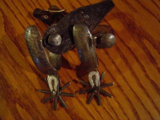 vintage iron mexican spurs with silver overlay 