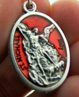 Catholic Silver 1 Charm Medal Pendant Enameled Saint St Michael 