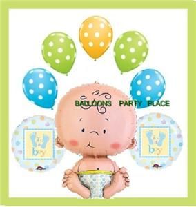 Baby Shower Balloons Blue Green Polka Dots Boy Decorate