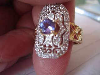 14k Fancy Scallop Filigree Lace Tanzanite Pave Diamond Ring