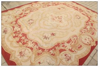 FREE SHIP 8X10 French Aubusson Area Rug MUTED ANTIQUE RED BEIGE Rose 
