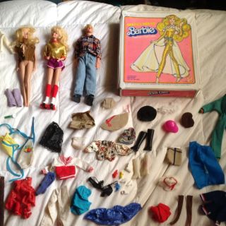 1960s Barbie Ken dolls with clothes accessories 1980 barbie case