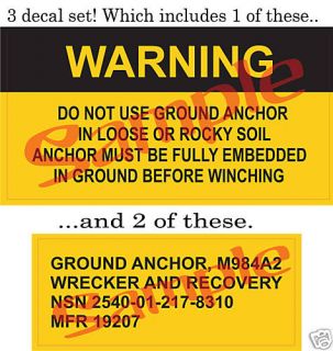 military m816 5 ton wrecker ground anchor stickers new time
