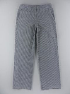 Liz Claiborne Audra Gray White Stripe Seersucker Pants Womens Sz 4 6 R 