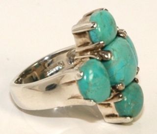 Vintage Barse .925 Sterling Silver Blue Turquoise Cross Ring, Size 6.5 