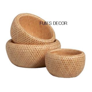 NEW IKEA BODACKE 3 Bamboo Woven Bowls Baskets Home Decor Storage