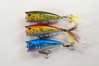Lot of 3 2 4 Bass Topwater Fishing Lure Popper Bait D