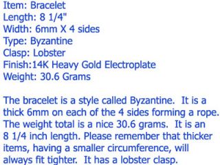 New 14k Gold GP 6mm Byzantine 8 25 Statement Bracelet Wrist Chain 