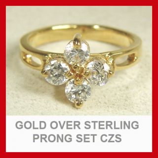 New Real 18K Gold on Solid 925 Sterling Silver Clear CZ Ring Free 