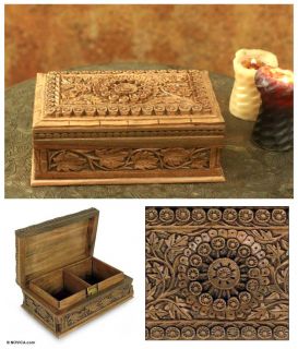 Mandala Forest Indian Hand Carved Walnut Jewelry Box Exquisite Art New 