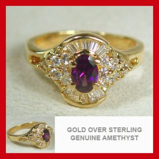 New Real 18K Gold on Solid 925 Sterling Amethyst Ring  