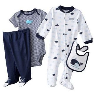 Carters Baby Boy Clothes 4 Piece Set Outfit Navy Blue Whale 3 6 9 