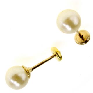 8mm White Pearl Gold 18K GF Earrings Lady High Security Plain Special 