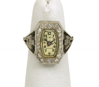 Vintage Art Deco L Bader Platinum Diamonds Ladies Watch Band Ring 