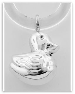 Sterling Silver Duck Rattle Teething Ring for Baby