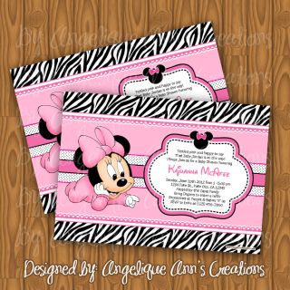 Zebra and Minnie Mouse DIY Printable Baby Shower Invitations