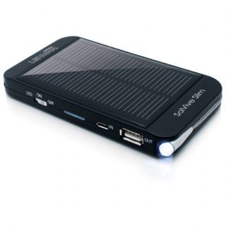 Slim Solar USB Portable Battery & Charger w/ Flashlight 1500mAh