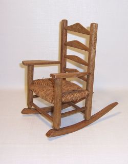Ladder Back Woven Bottom Wooden Doll Rocker Rocking Chair