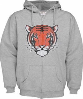   Tigers Grey Distressed Mascot Full Zip Hooded Sweatshirt