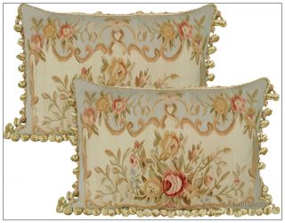   Rose Chic Needlepoint Pillow Aubusson Design Cushion Wool $260