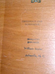 Vintage Artist Signed William Bader Marquetry Cardinals Dogwood Wooden 