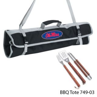 NCAA 3 PC BBQ Grill Tools w Tote College Team Logo M P