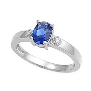 Silver Rings Sterling 925 Band Blue Sapphire Size 4 9