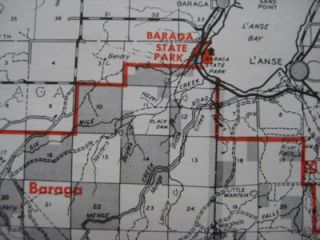 1965 Road Map Baraga County Michigan Railroads Trails Forests Lookout 