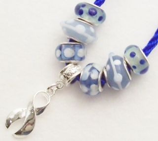 9414 Silver Awareness Ribbon Charm 925 Bead Necklace WOW