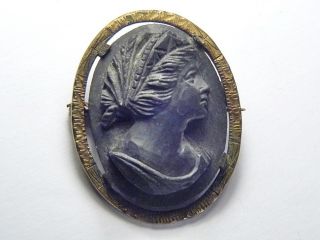 Antique Italian Basalt Lava Cameo Brooch Pin Demeter Goddess c1880 