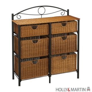 LILLIAN Black Iron Wicker Basket Storage Chest Cabinet Any Room HOLLY 