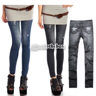 Women Stretchy Jeans Pattern Slim Cropped Tight Pants Pencil Trousers 