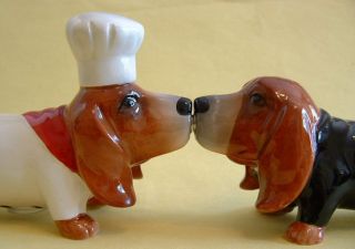 New Magnetic Kissing Chef & Waiter Basset Hound Puppy Dog Salt 