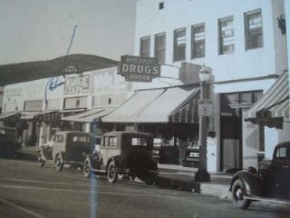 Barstow CA Real Photo Postcard Street Scene White Platt Drugs Majestic 