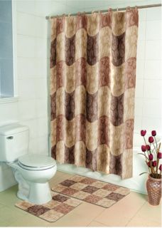   Casual Bathroom Shower Curtain Bath Contour Rug 15 Piece Set