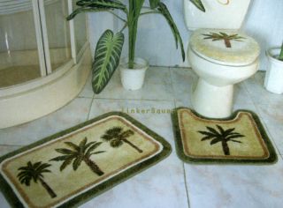 3pc tropical palm tree bath mat rug bathroom set new