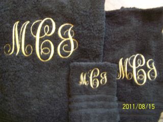 Set of 3 Monogramed Embroidered Towels Hand Bath Cloth