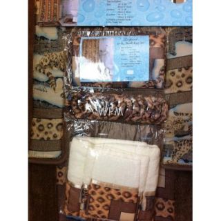   Rug Set Leopard Bath Rugs Fabric Shower Curtain Matching 3 Towels