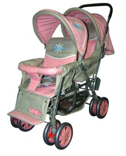 Travel Double Twins Tandem Multiple Twin Stroller Pink