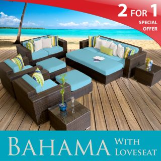 New Bahama 9 Set T Blue Outdoor Furniture Wicker Patio Loveseat Free 