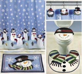5pc Snowman Christmas Bath Set Shower Curtain Rugs More
